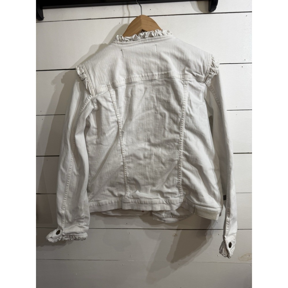 KARL LAGERFELD PARIS Ruffled Denim Jacket White Women's Medium Stretch - Picture 6 of 15